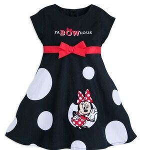 NWT Disney Parks Fabowolous Minnie Mouse‎ Dress Kids XL Black White Polka Dot